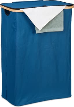 wasbox - met deksel - 105 l - inklapbaar - bamboe - polyester - draagbaar — thumbnail 1