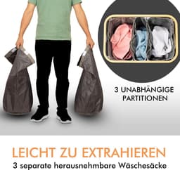 Wasmand met deksel, 3 vakken, de wasmand kan worden ingeklapt, 160 liter, donkergrijs — thumbnail 5