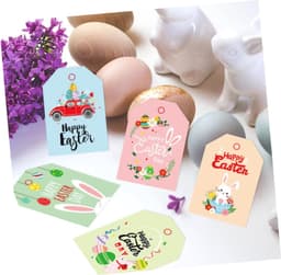 1set Paaslabels Duurzame Papieren Hangtags Met Touw Voor Feestelijke Decoratie Voor Paasfeest Inclusief Katoenen Jute Touwen — thumbnail 2
