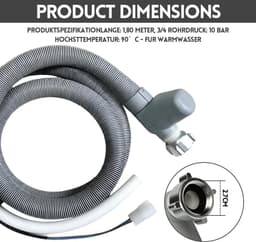 Universele Inlaat Slang voor Afwasmachine en Wasmachine, 1,85 m Water Slang met 3/4 Inch Aansluiting en Hoek van 90 Graden — thumbnail 5