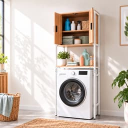 Wasmachine rek - 170x64x27 cm - met kast - wit-natuur — thumbnail 4
