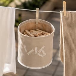 Ultra Clean Wasknijpers ophang mandje inclusief 24x knijpers - D18 cm - beige - kunststof - met ophanghaak — thumbnail 4