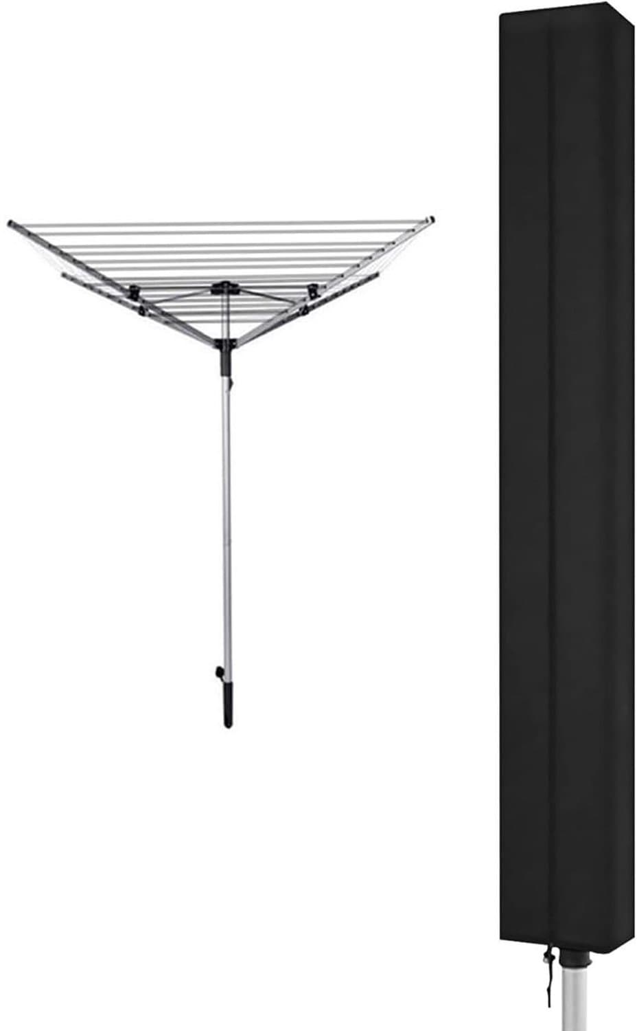 Droogmolen Hoes - 165 x 16 x 16 cm - Beschermhoes Universeel - Oxford-stof - Met rits en trekkoord - Heavy Duty Roterende Waslijn Afdekking - Waterdicht - Stofdicht - Winddicht - UV-bescherming - Geschikt voor tuinen, terrassen, buitengebruik - Zwart — afbeelding 1