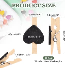 Knijpertjes - 50 Stuks - Kleine houten mini knijpers - Kaartknijpers - Foto knijpers - Fotohouder - Knijpers - Wasknijpers - - Knijper om foto's aan op te hangen - Fotoknijpers met hart - voor kaarthouders en decoratie - Zwart — thumbnail 2