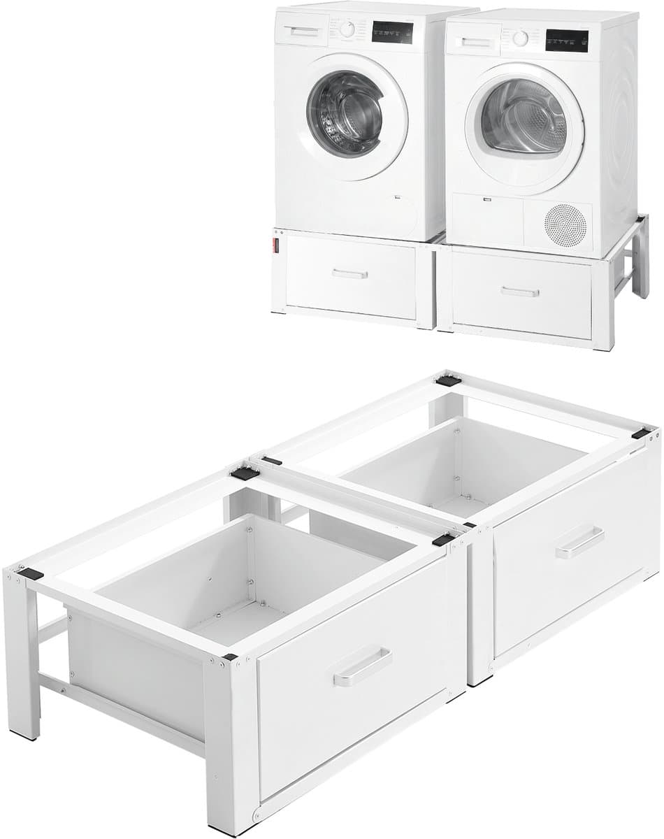 Wasmachineonderstel, 290 mm Hoog, Verhoger met Lade, Draagvermogen 150 kg, Antislipvoetjes, Stalen Onderstel voor Wasdroger, Sokkel, Universeel Compatibel, Wit, 2-Pack — afbeelding 1