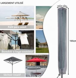 Droogmolen Hoes - Beschermhoes - Waterdichte beschermhoes voor draaibare waslijn -Droogmolenhoes - Beschermhoes - Heavy Duty Roterende Waslijn Afdekking met Rits - gemaakt van 210D Oxford-stof - UV-bestendig -Bestendig Stofdicht - 165x16x16 cm -Zwart — thumbnail 5