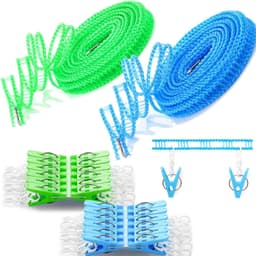 Waslijnen 2 Pack Waslijn Kleding met 24 stuks Clips Drogen Touw Draagbare Winddicht Reizen Waslijn voor Indoor Outdoor Wasserij Perfect Winddicht Kleding Line, Hanger voor Camping Thuis — thumbnail 1