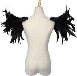 keland Gothic sjaal voor heren, met natuurlijke veren en schouders, voor Halloween en feestjes — thumbnail 2