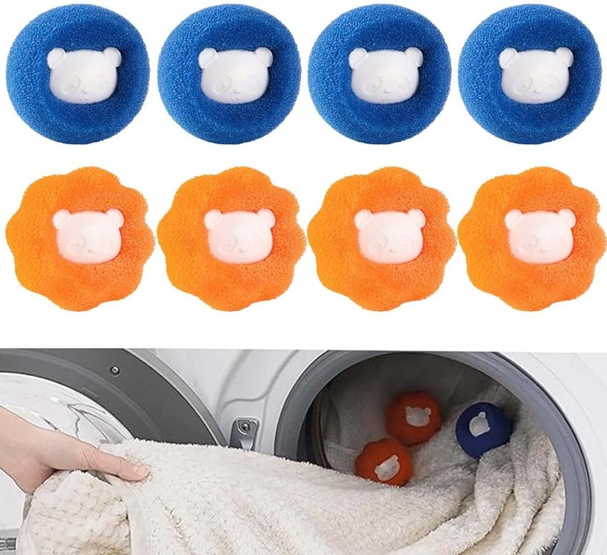 SnelShoppen - 8 Stuks Wasmachine Haarvangers Herbruikbare Ballen voor Kleding en Beddengoed - Nylon en PP Materiaal - Effectieve Dierenhaar Verwijdera — afbeelding 1