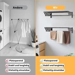 Uittrekbaar Wanddroogrek RVS - 42-80cm - 7 Droogstangen - Draagkracht 25kg - Voor Balkon, Badkamer & Wasruimte — thumbnail 2