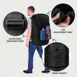 Rugzak Waszak, Wasrugzak met Schouderbanden en Gaasvak Duurzame Nylon Rugzak Kledingmand Zak met Treksluiting voor College, Reizen, Wasserette, Appartement - Zwart — thumbnail 3