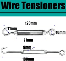 SnelShoppen - 304 RVS Kabel Set 20 m x 2 mm, 10 Aluminium Klemmen, 10 Kabelbinders, 2 Verstelbare Haakjes, Perfect voor Waslijn en Doe-Het-Zelf Projec — thumbnail 2