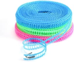 Waslijn Set - Draagbare Lijn - Buiten Drogen - Windproof Ontwerp - 3x 5 Meter - Roze Blauw Groen — thumbnail 1