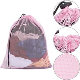 - Waszakken - Wasmachine Tassen - Herbruikbare - Netto Rugzak - Reizen Organizer Pouch - Delicaten Kleding Sokken Beddingen - Thuis Hotel - 2 Stuks - 62x49 cm - Trekkoord - Roze - Mesh - Geschikt voor Hot Roze - Wasbare - Mesh — thumbnail 3