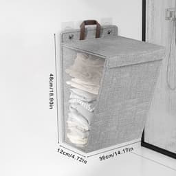 Opvouwbare wasmand met deksel en handvat, wandwasmand (beige) — thumbnail 2