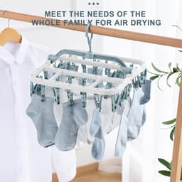 Droogrek,Biluer 1PCS Clips Droogrek Plastic 40 Peg Opvouwbare Indoor Sok Droger Wind-proof Kleerhanger Rack Opknopende Droger voor Sokken Ondergoed Schoen Inlegzolen Baby Kleding Handschoenen (Wit+Blauw) — thumbnail 2