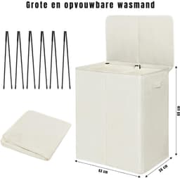 Ploutos® Wasmand 2 Vakken -Wasmand met 3 vakken – Wassorteerder – 154L – Wit – 63cm x 37cm x 69cm — thumbnail 5