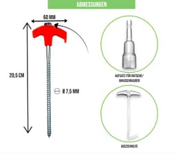 FAMEX 24-delige Schroefharing Set 20 cm met Booradapter, Uithaak en Opbergbox, Robuuste Stalen Tentharingen voor Camping — thumbnail 2
