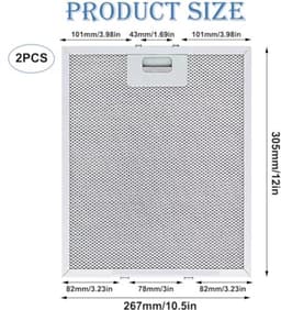 2 stuks metalen vetfilters voor afzuigkappen 305mm x 267mm, afzuigkapfilters voor AEG Electrolux 405525042-9 4055250429 Elica GRI0009219A KIT0010805 93952919 Whirlpool Bauknecht 40552919 Whirlpool — thumbnail 2