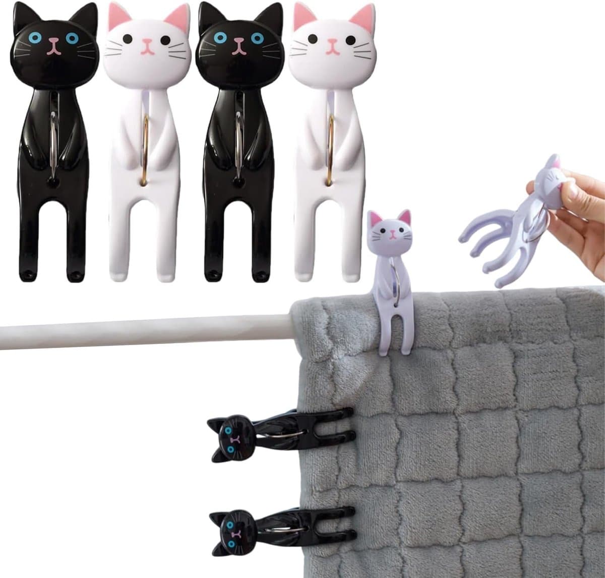 Towel clips 4 stuks - schattige katten design - stevig en kleurrijk - ideaal voor het strand - ShopVlot — afbeelding 1