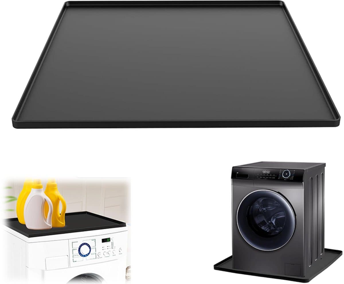Siliconen lekbak - Lekbak Wasmachine - 60 × 60 cm × 1,5 cm - flexibel en oprolbaar beschermmat - voor bovenop of onder wasmachine en koelkast - Zwart — afbeelding 1