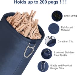 Wäscheklammerbeutel voor 150-200 Wäscheklammern, waterdicht met trekkoord, navy blauw — thumbnail 3