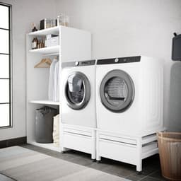 Wasophoogte® Wasmachine verhoger met lade en droogrek - Dubbele wasmachine opbouwmeubel - Wasmachine sokkel - 42cm hoog - Wit - Universeel - 65*60,5 (LxB) - Inclusief wandbeugels — thumbnail 5