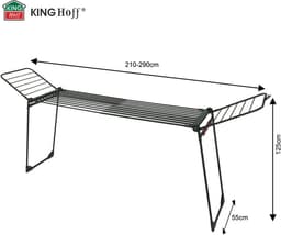 KINGHoff - Droogrek - Opvouwbaar Wasrek tot 25 kg - Staand Droogrek - Wasdroger Rek met Vleugels - Inklapbaar Wasrek voor Binnen & Buiten - XXL - 210-290 x 55 x 125 cm - Zwart — thumbnail 4