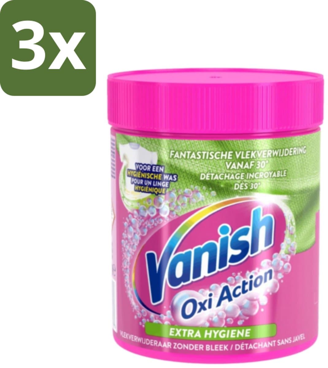 3 x Vanish Oxi Action - Extra Hygiene - Vlekkenverwijderaar Poeder - Zonder Bleek - Gekleurde Was - 470 Gram - Wasmiddel - Vlekverwijderaar - Hygiëne - Gekleurde Was - Wasbeurt — afbeelding 1