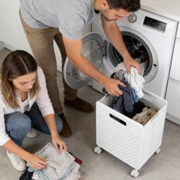 Wasmand met wielen - Kledingmand op wielen - Efficiënt ruimtebeheer - Dubbellaags ontwerp - 45L x 34B x 7H cm — thumbnail 3