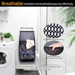 Wasmand Hangende - Hangend en Opvouwbaar - Waszak -Wasverzamelaar - Ophangbare Wasmand - Laundry basket - Wassorteerder - Speelgoedmand - Voor Badkamer, Slaapkamer en Wasruimte - Zwart — thumbnail 4
