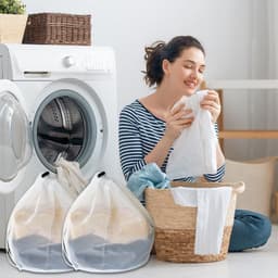 Set van 2 Draagbare Wasnetten met Trekkoord, Fijn Net voor Wasmachine, Kleding, Beddengoed en Tafelkleden — thumbnail 4