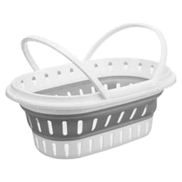 Kipit draagmand wasmand - opvouwbaar - kunststof - 49 Liter - grijs/wit - 58 x 38 x 23 cm - met hengsels - huishoud/camping — thumbnail 1
