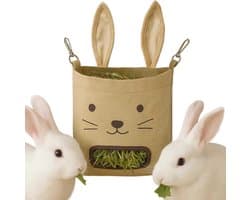Hooi Houder - Voerzak Konijn - Natuurlijk Eten - Dubbele Haken - 30 x 20 x 1 cm - Khaki