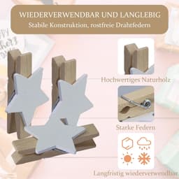 Dailygoods- Sterren Wasknijpers 105 Stuks - Houten Klemmen - Decoratieve Clips - Handwerk Klemmen - Kerstmis Decoratie - Veilig Materiaal — thumbnail 2