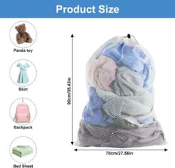 Dailygoods- Waszakken Groot - 2 Stuks - Ademend Mesh - Herbruikbaar - Voor Wasmachine - 70 x 90 Cm - Wit - Wasnet — thumbnail 4