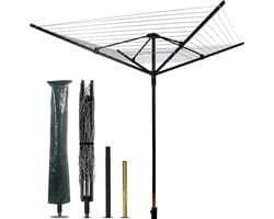 Droogmolen buiten - Wasrek tuin - Kleding drogen - Grote capaciteit - 50 meter lijn - Zwart