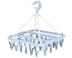 Dailygoods- Droogrek Opvouwbaar met 32 Clips - Druppelhanger - Verstelbare Haken - Kunststof - Voor Sok/Handdoek/Baby Kleding - Eenvoudige Opslag - Wasrek