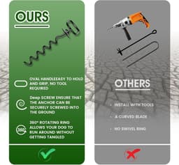 SnelShoppen - Ground Anchor voor Grote Honden, Robuuste Spiral Stake, 360 Graden Rotatie, Geschikt voor Elke Bodem, Snelle Installatie, Tot 140 lbs — thumbnail 5