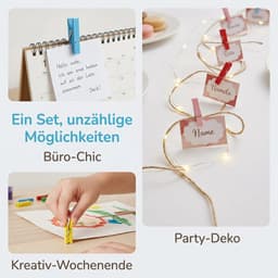 SnelShoppen - 100 Stuks Mini Houten Kledingknijpers voor Foto's, Kleurige Mini Klemmen met 10m Jute Touw voor Creatieve Fotocollages, Postkaarten en C — thumbnail 4