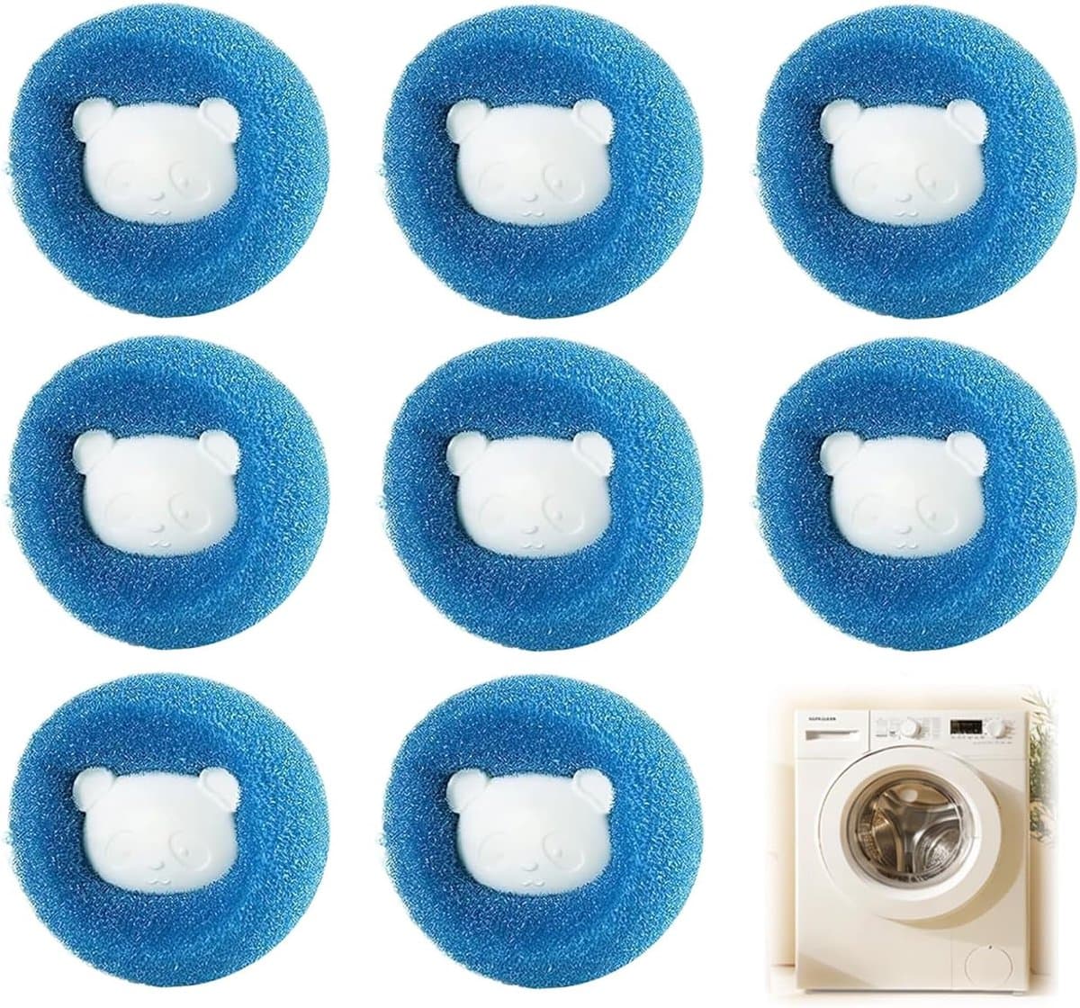 SnelShoppen - Set van 8 Wasmachine Haarvangers, Anti-Haar Wasballen, Herbruikbaar, Vermindert Inknopen, Effectief voor Dierenhaar, Geschikt voor Bedde — afbeelding 1