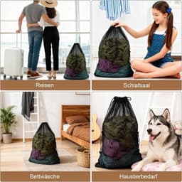 Wasnet XXL 70 x 90 cm - Set van 2 - Fijnmazige waszakken voor kleding, dekbedovertrekken - Met trekkoord, haken - Geschikt voor wasmachine - Ideaal voor thuis, reizen - Zwart — thumbnail 2