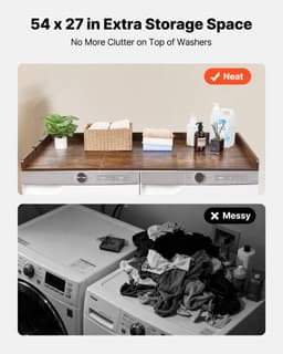 VEVOR Wasmachine en Droger Bovenplaat, 137 X 69,9 cm Houten Was- en Drogerbovenplaat met Rand en Haakjes, Waterbestendige Wasmachinebovenplaat voor Waskast, Pantry en Werkplaat Organiseren en Opbergen, Bruin — thumbnail 5