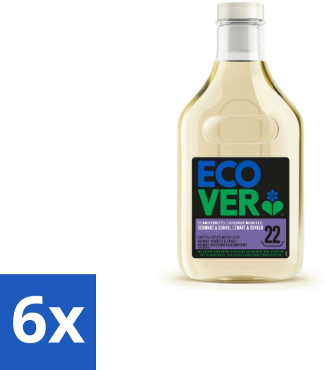 6 x Ecover - Vloeibaar wasmiddel - Zwart & Donker - 1 liter - 22 wasbeurten - Wasmiddel Donkere Kleding - Wasmiddel Zwart - Wasmiddel Kleurbescherming - Wasmiddel Ecologisch - Wasmiddel Plantaardige Ingrediënten — afbeelding 1