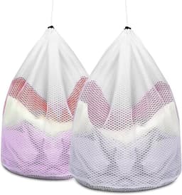 Wasnetjes met ritssluiting - Wit - 40 x 30 x 1 cm - Polyester Waszak met Koordstopper - Voor Bescherming van Delicaat Wasgoed — thumbnail 3