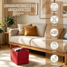 1 stuk - Opbergmand van vilt - Wasmand - Opbergmand voor diverse spullen - 36*25*23 cm - Rood — thumbnail 5
