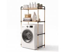 INDECOR Wasmachine Organizer Rek - Wasmachine Opbergrek met 2 Planken - Badkamer Opbergrek - Bovenbouwrek voor Wasmachine - Houten Opbergrek - 65 x 35 x 100 cm - Naturel/Zwart