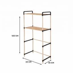 INDECOR Wasmachine Organizer Rek - Wasmachine Opbergrek met 2 Planken - Badkamer Opbergrek - Bovenbouwrek voor Wasmachine - Houten Opbergrek - 65 x 35 x 100 cm - Naturel/Zwart — thumbnail 5