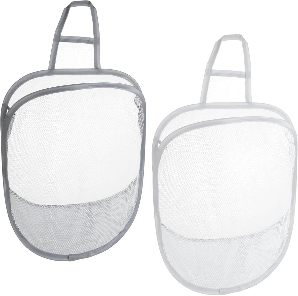 2 stuks wasmand hangend, wasmand klein (wit, grijs) | Opvouwbare wasmand, hangmand, netmand, opslag, inklapbaar, hangende opbergmand voor thuis, hotel, reizen, camping — afbeelding 1