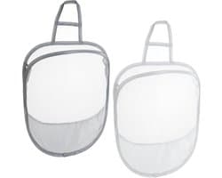 2 stuks wasmand hangend, wasmand klein (wit, grijs) | Opvouwbare wasmand, hangmand, netmand, opslag, inklapbaar, hangende opbergmand voor thuis, hotel, reizen, camping